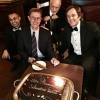 The 100th Anniversary Celebration of Schweitzer Dental. Left to right- Dr. Sameet Sheth, Dr. Kenneth Schweitzer, Dr. Jerome Schweitzer and Dr. Daniel Schweitzer. Orsay Restaurant, 2018