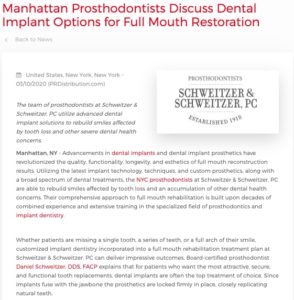 New York City Prosthodontists of Schweitzer & Schweitzer, PC Explain Dental Implant Options for Full Mouth Restoration