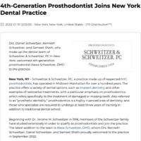 Dr. Kenneth Schweitzer, a New York City prosthodontist, welcomes daughter Alexa Schweitzer, DMD to his practice’s dental team.