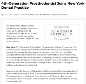 Dr. Kenneth Schweitzer, a New York City prosthodontist, welcomes daughter Alexa Schweitzer, DMD to his practice’s dental team.